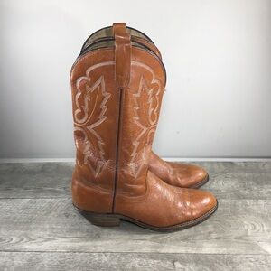 Vintage Bermans Mens Brown Leather Cowboy Western Stockman Boots Size 9 USA Made